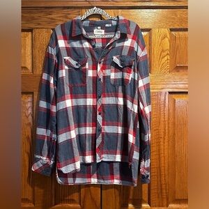 Soft Plaid Button Down Shirt - Red and Gray
